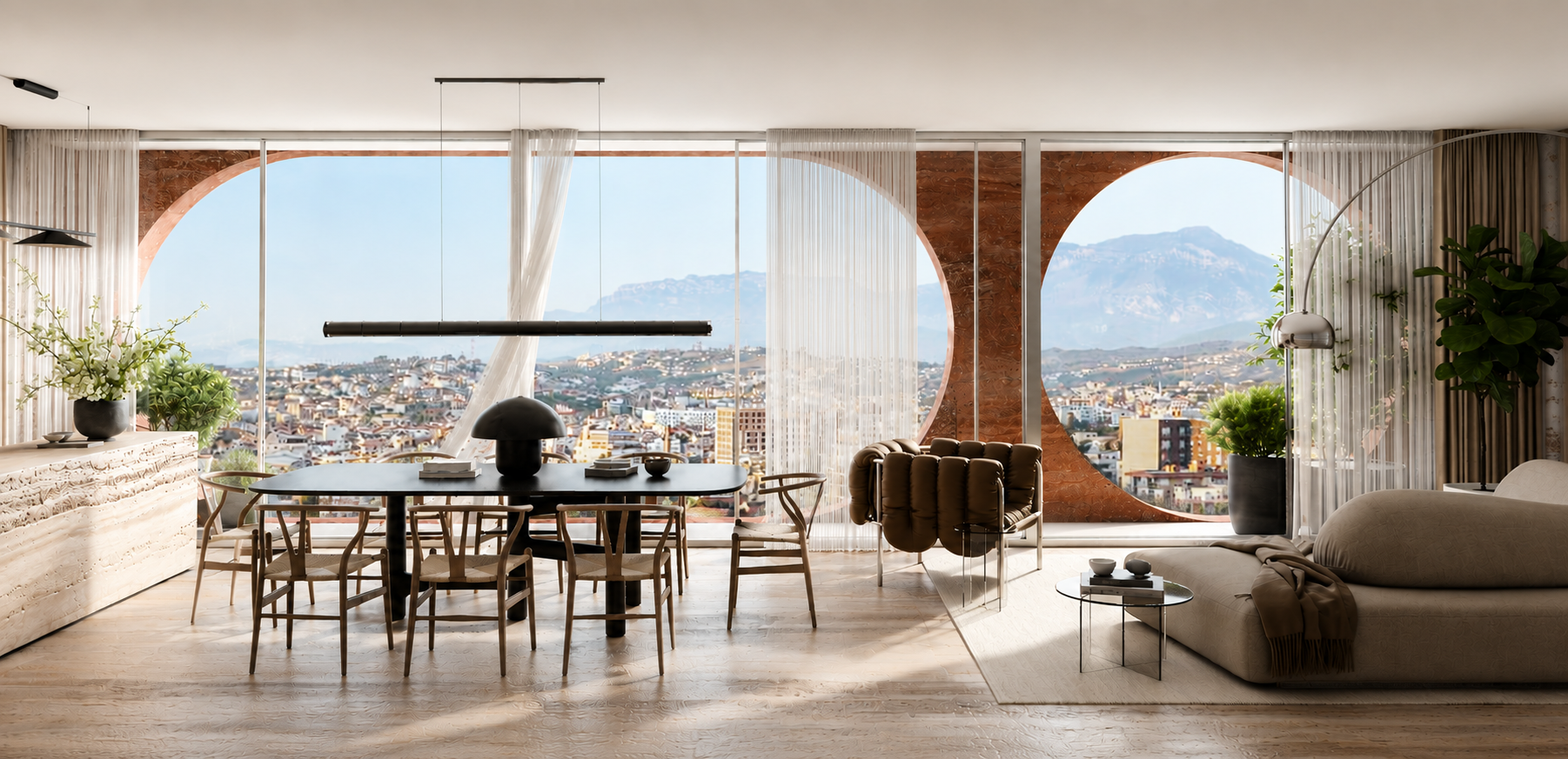Panoramic view of Tirana from a Sunrise Tower 2 apartment